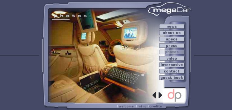 Megacar-nettsiden i 1999.