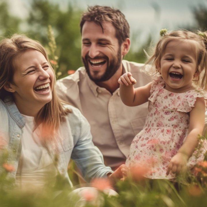 Family Man Woman Child Meadow