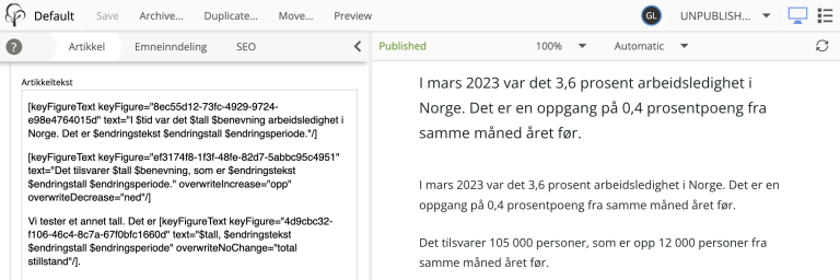 Screenshot of dynamic statistics macro in Content Studio.