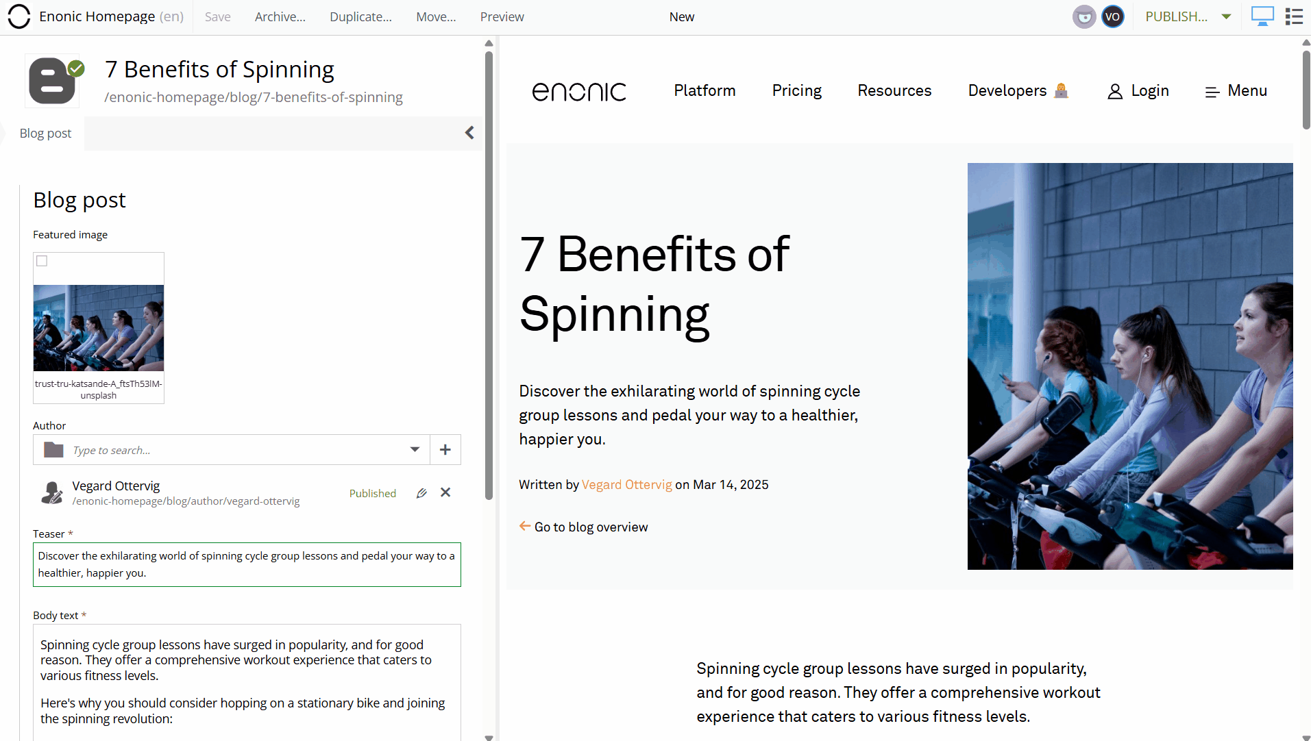 GIF showing a screengrab of a translation from English to Norwegian in Content Studio.