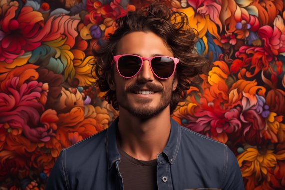 Man Colors Flowers Sunglasses Happy