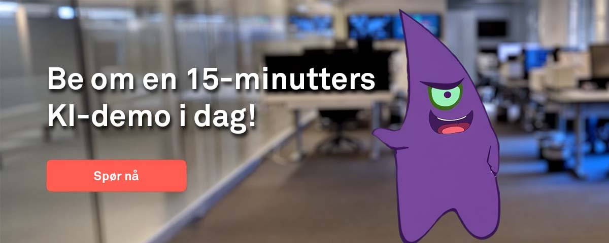 Oppfordring til handling for å bestille en 15-minutters demo av Enonic KI, Juke.