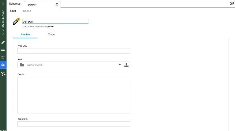 Skjermbilde av bygging av Custom Content Type-forhåndsvisning i Enonic.