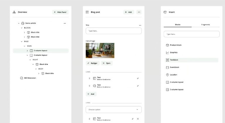 Skjermbilde av nytt designforslag for Content Studio.