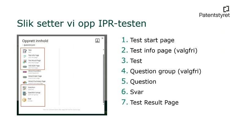 Skjermbilde av IPR-testoppsettet i Content Studio.