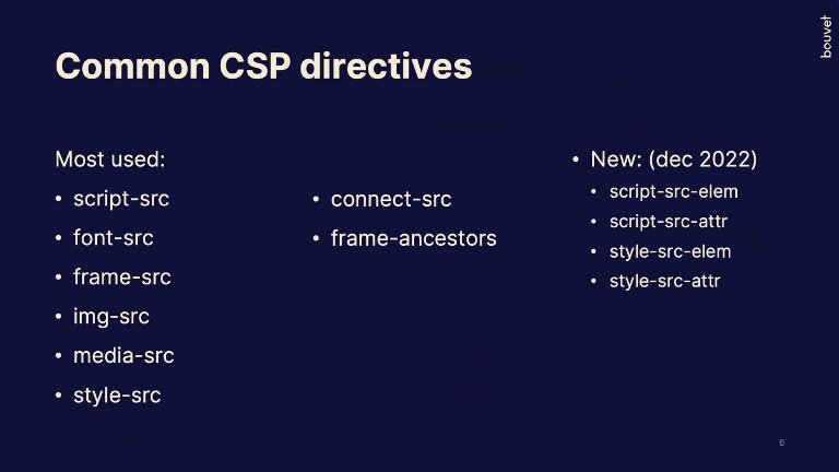 Skjermbilde av vanlige CSP-direktiver.