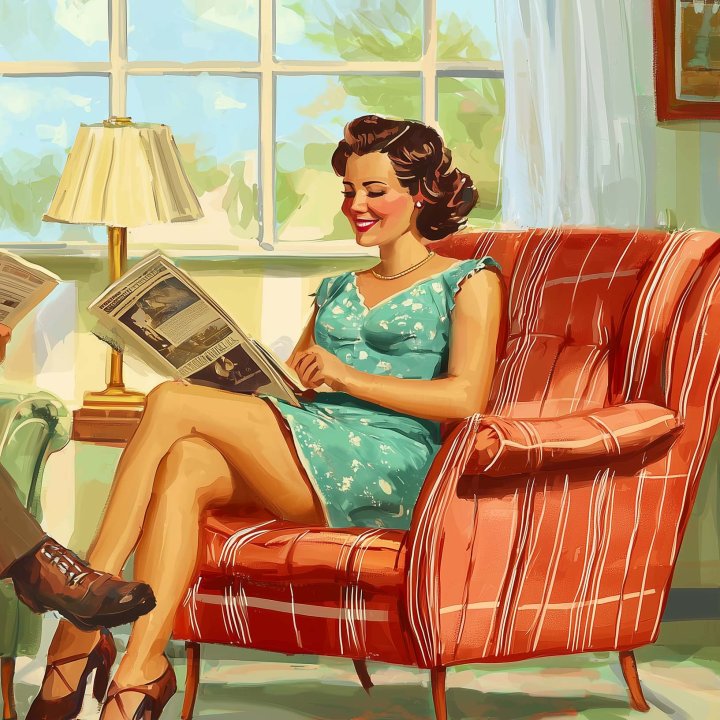Man Woman Sitting Armchairs Reading Happy