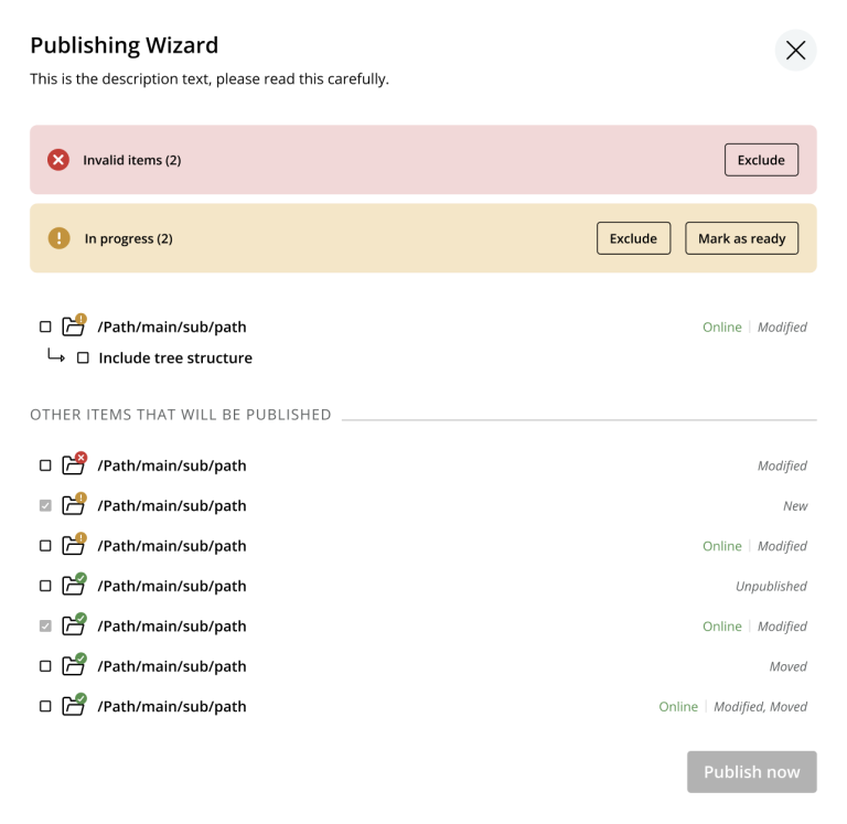 Screenshot of the publishing wizard in Content Studio 6.