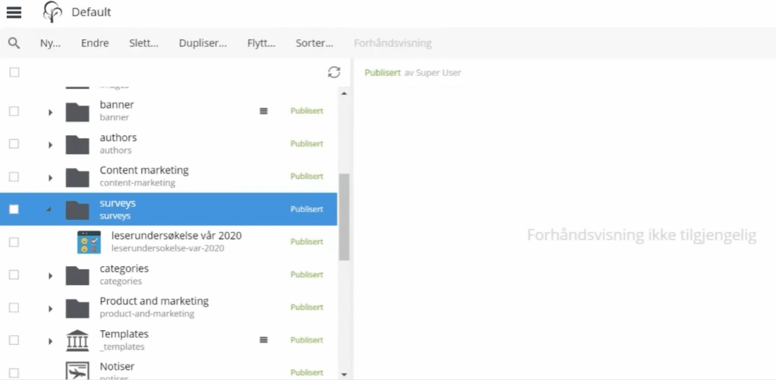 Screengrab going through the content type "Survey".