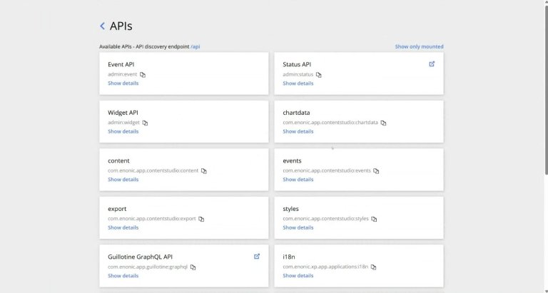 Screenshot of API list in XP 8.