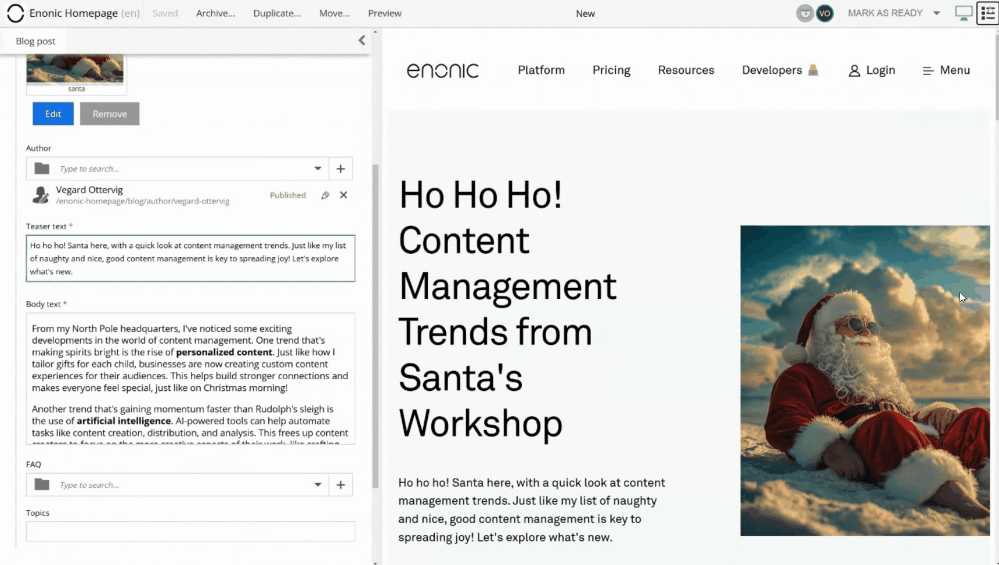 Example of translation in a CMS.