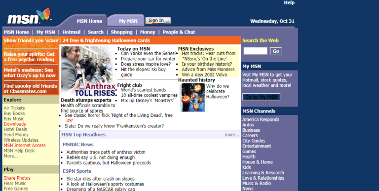 MSN website in 2001.