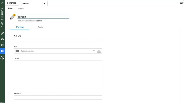 Screenshot of building av Custom Content Type preview in Enonic.