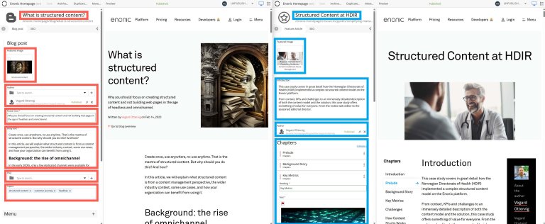Screenshot of the CMS Content Studio with highlights of fields.