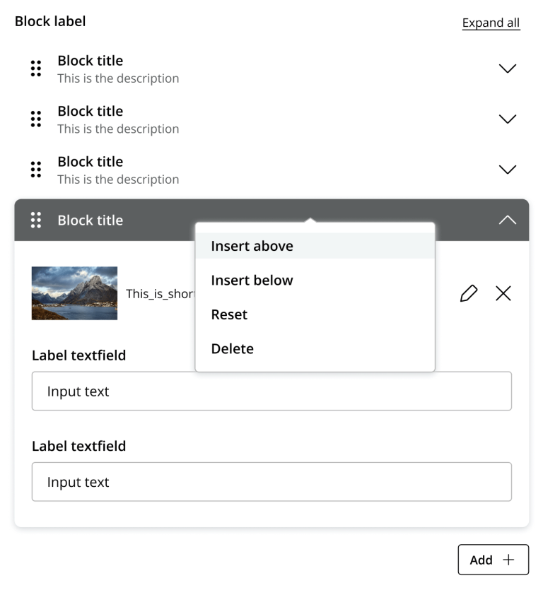 Screenshot of a the block editor in Content Studio 6.