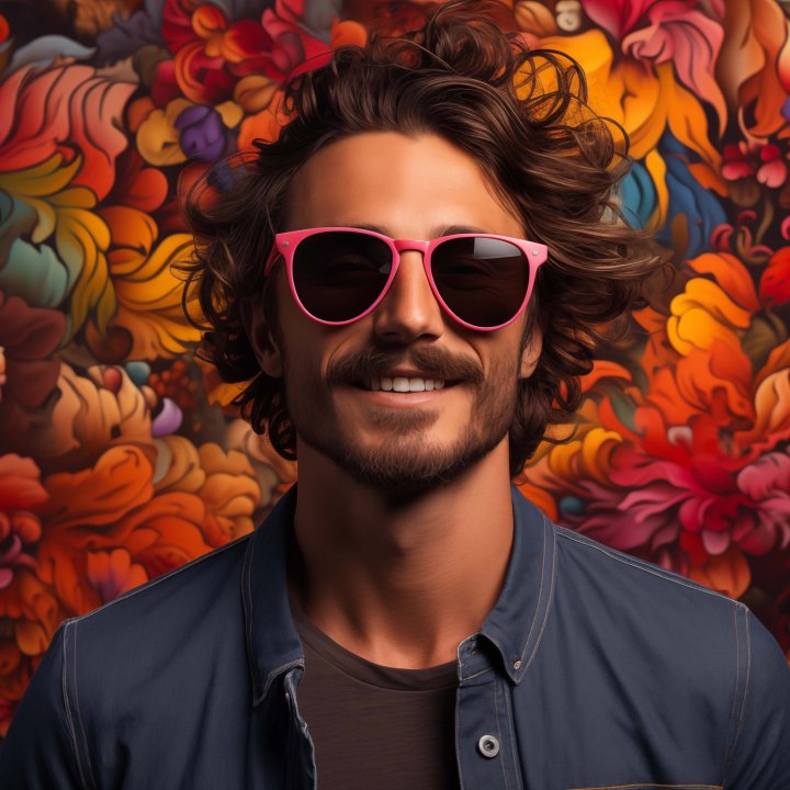 Man Colors Flowers Sunglasses Happy