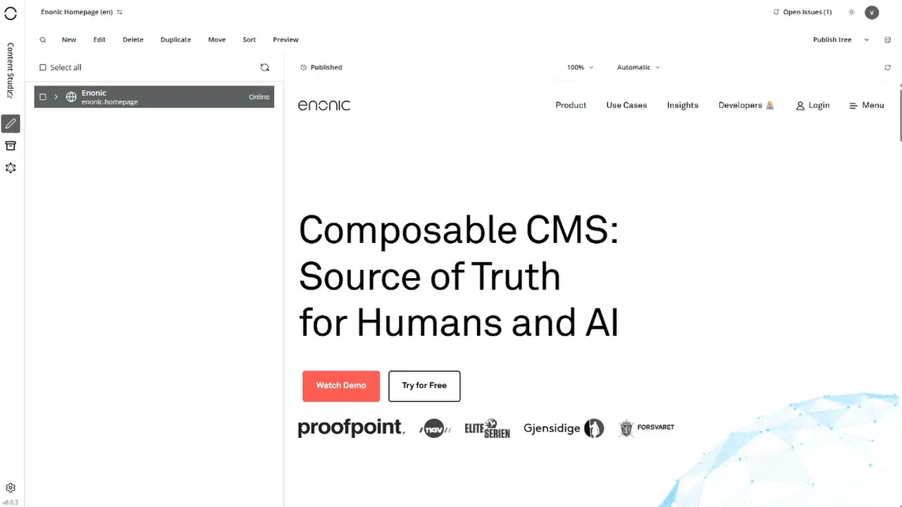 Projects Content Studio Enonic