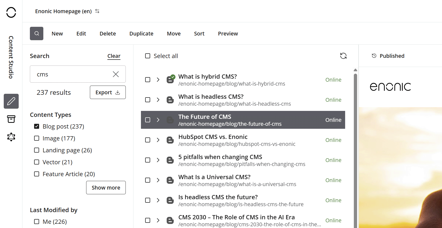 Content Studio Overview Search