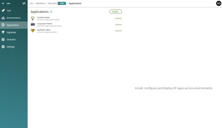 Enonic Cloud Console Application Screen