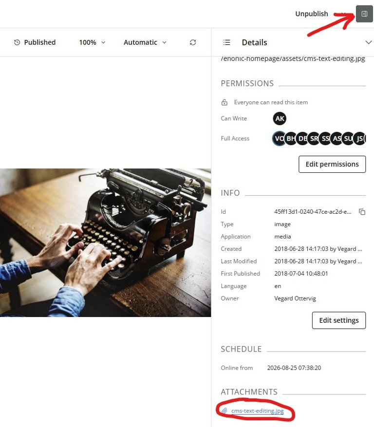 Screengrab of Content Studio, with the Context Panel open and the file attachement highlighted.