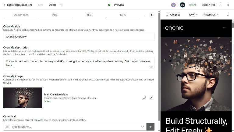 Content Studio SEO Meta Fields Screenshot