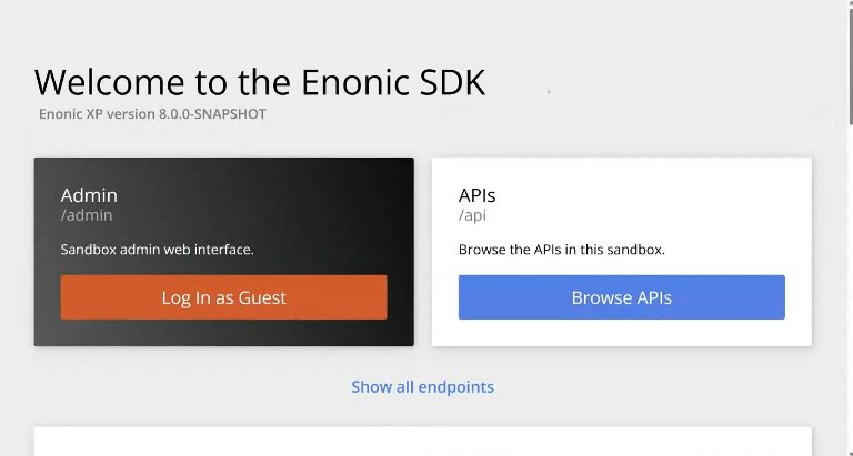 Screenshot of the Enonic XP 8 SDK.