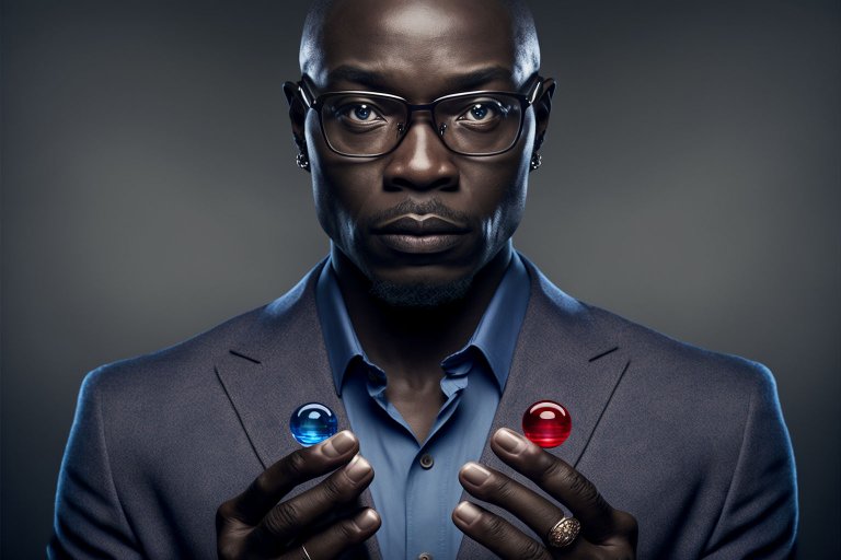 Business man red blue pill choice