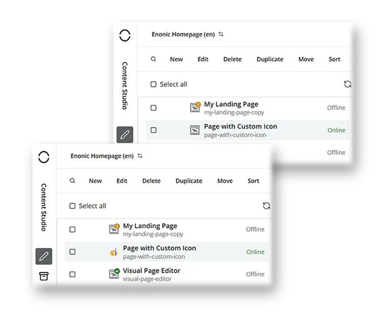Screenshot of same content item with and without custom icon.