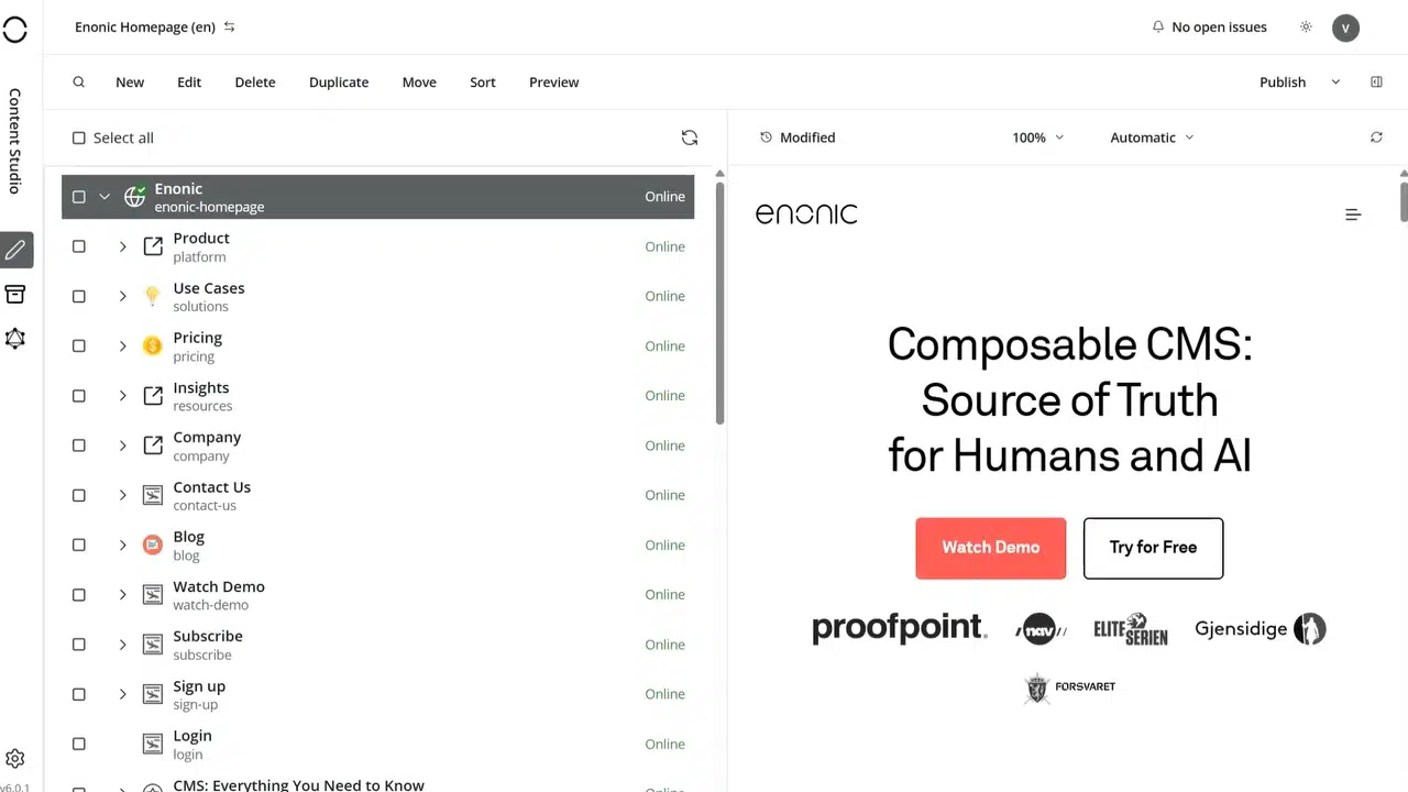 Navigator Browse View Content Studio Enonic